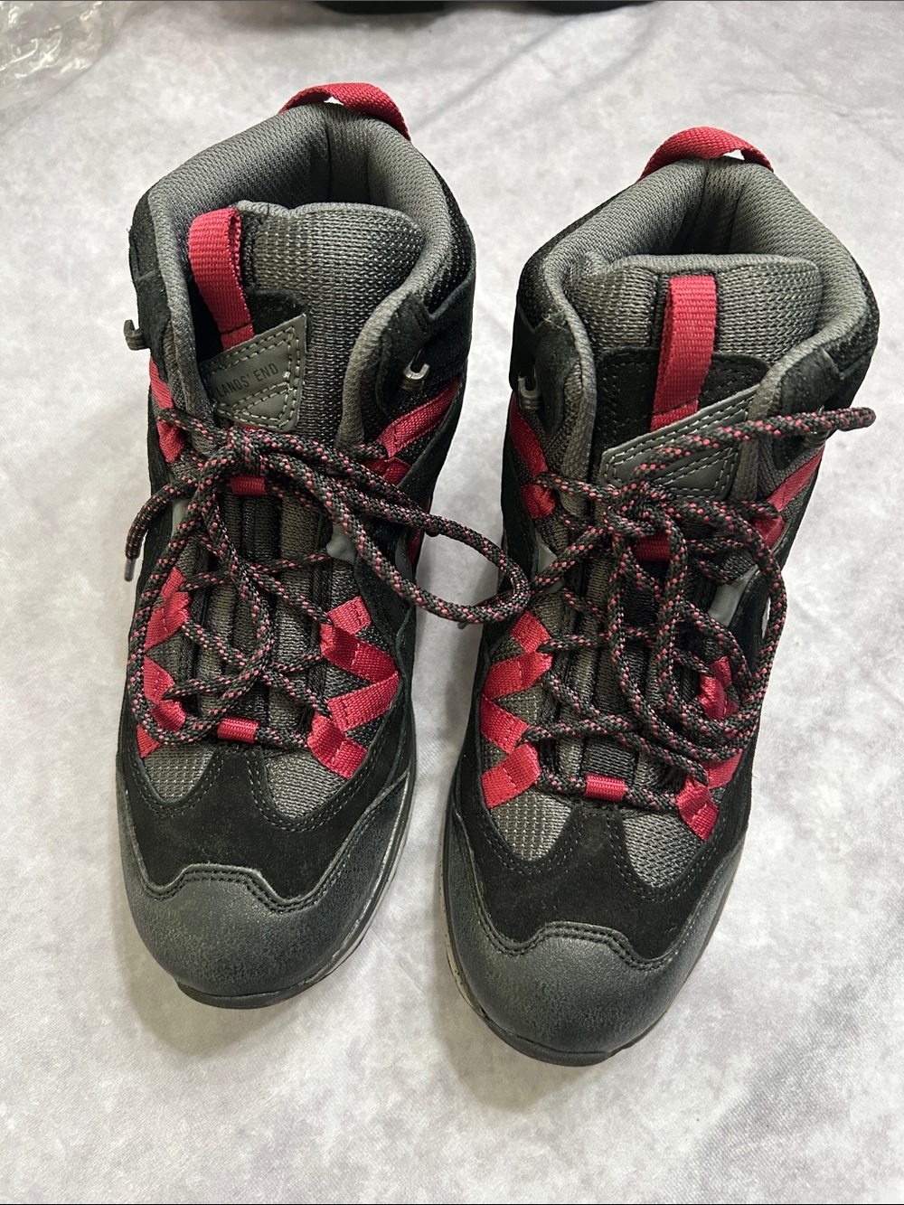 Lands End Ladies Black and Burgundy Hiking Boots - Rugged Trail Support 8.5